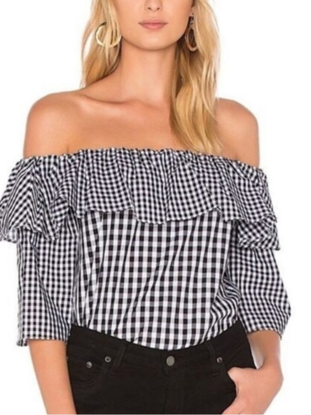 Lovers & Friends Off Shoulder Top Shirt Gingham print boho concert check